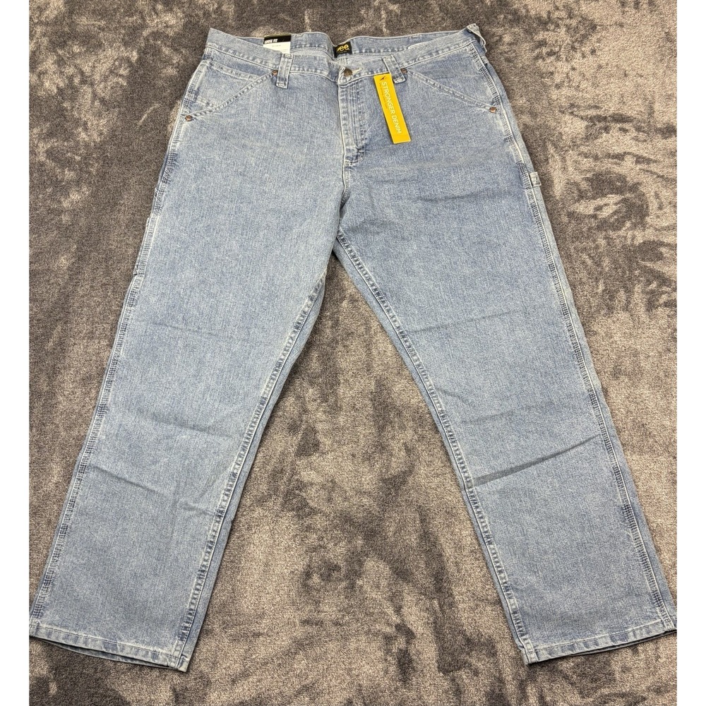 Lee Carpenter Jeans Mens 38 X 30 Light Wash Loose Fit Straight Denim Workwear